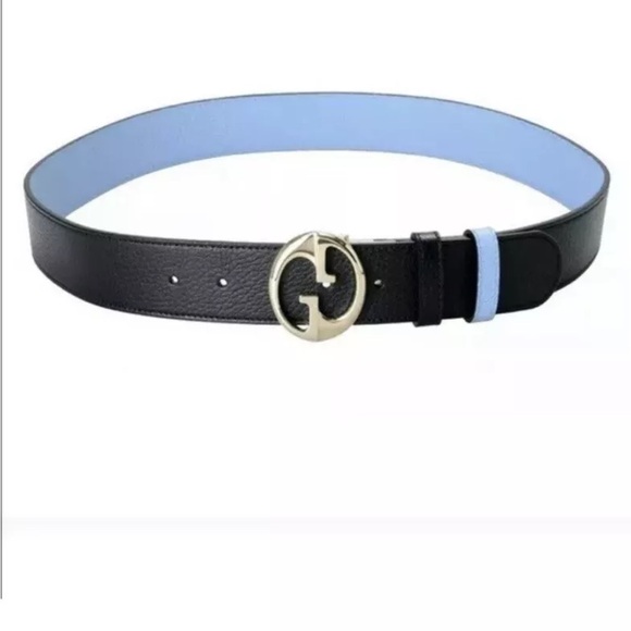 Gucci GG Dollar Calf Leather Nero Black/ Mineral Blue Reversible Belt Size 95/38 - Picture 5 of 6
